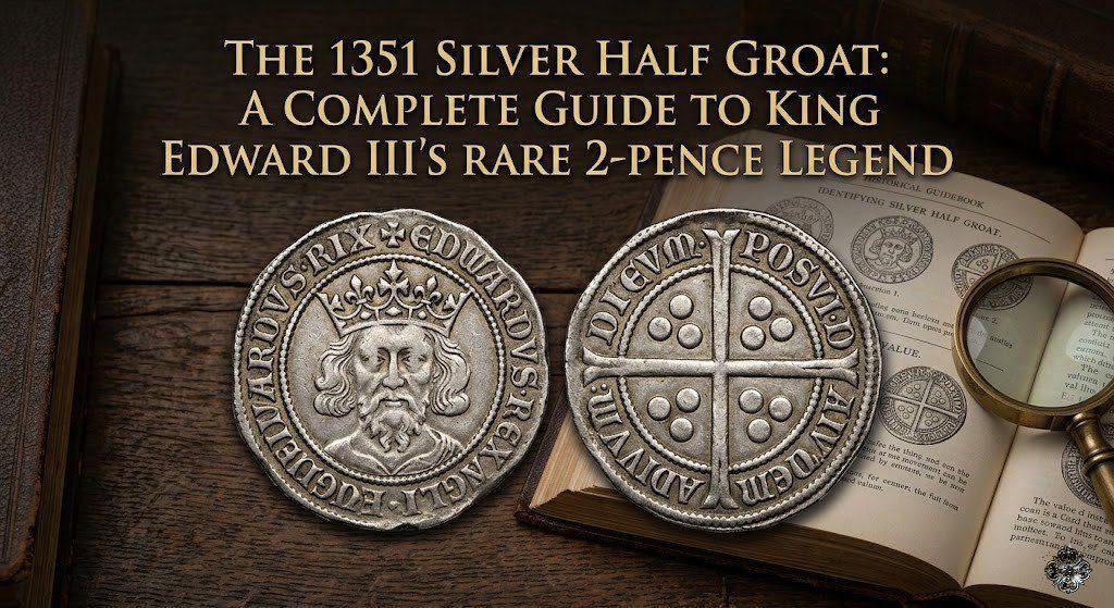 "1351 Silver Half Groat King Edward III Pre-Treaty Period Obverse and Reverse View